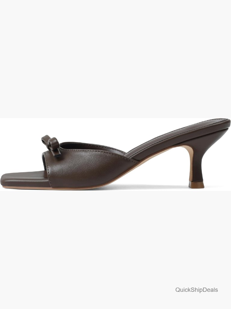 Kitten Heel Sandals Open Square Toe Bow Mules Slip On Dress Shoes Party